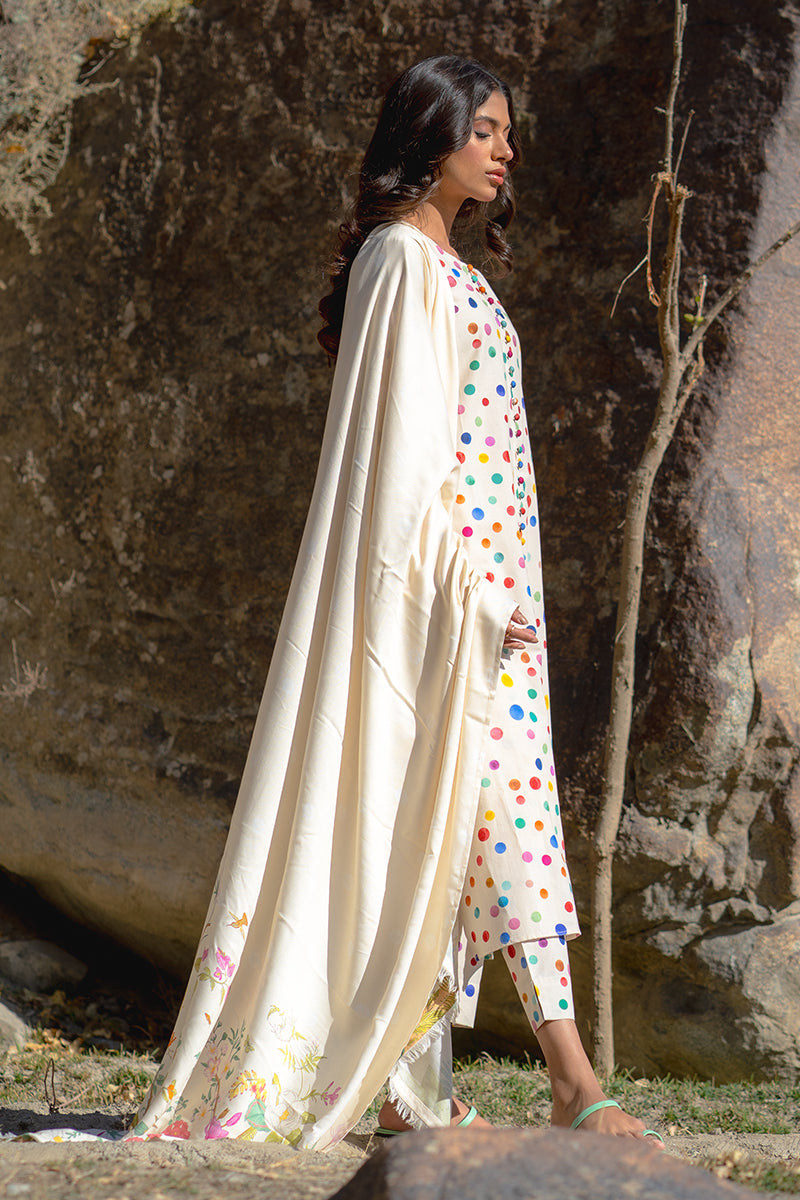 Polka Pop – Multicolour Printed Kurta Set with Floral Dupatta