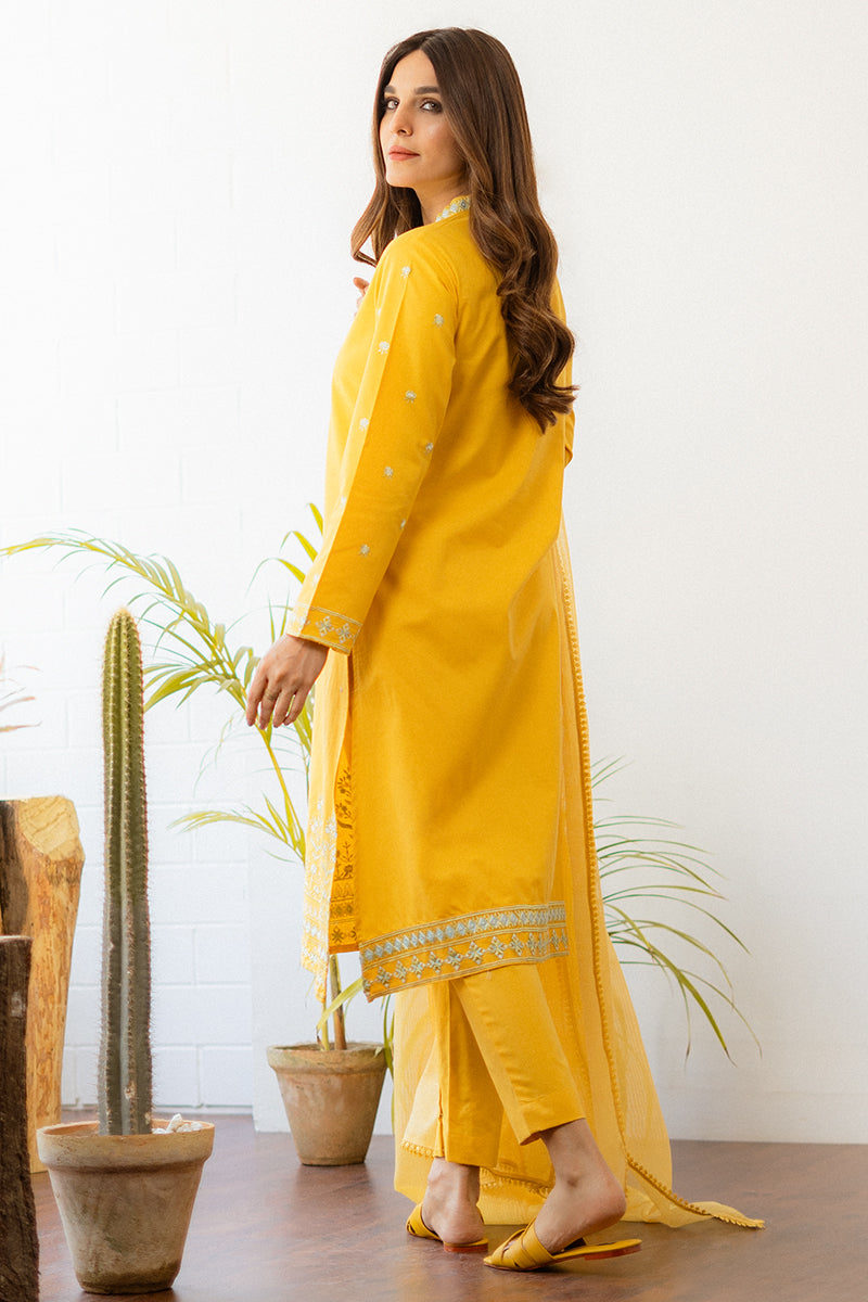 Mustard Yellow Embroidered Kurta Set with Matching Pants & Dupatta – Festive Elegance