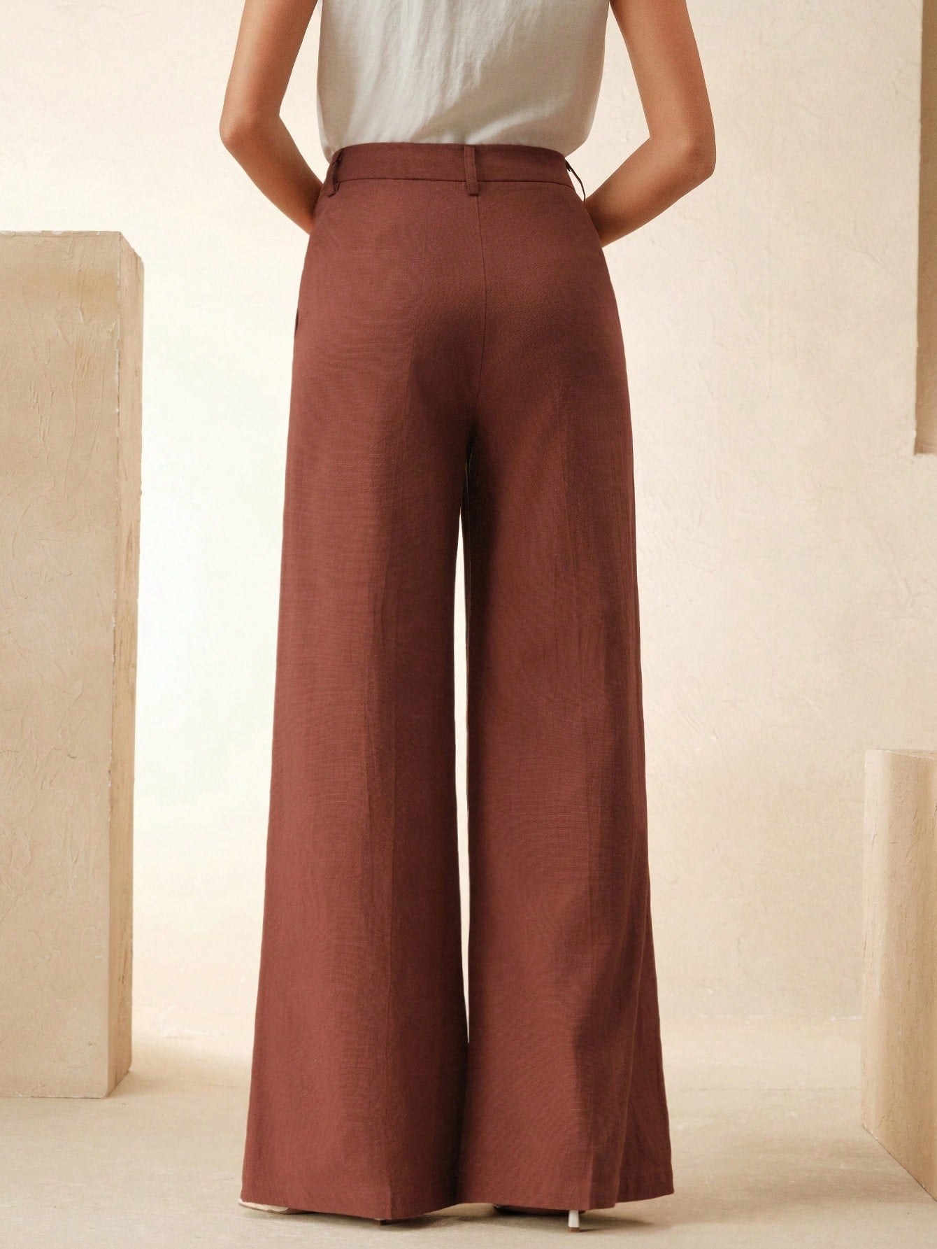 High-Waist Rosewood Wide-Leg Trousers