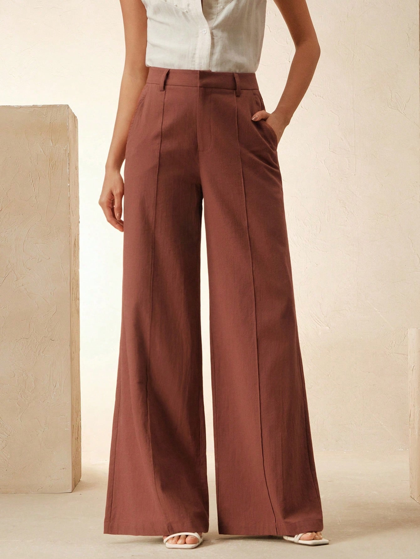 High-Waist Rosewood Wide-Leg Trousers