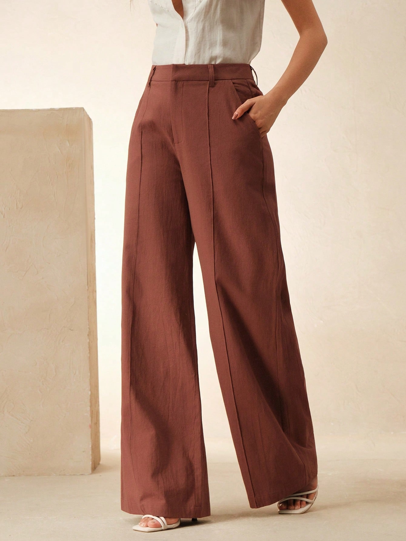 High-Waist Rosewood Wide-Leg Trousers