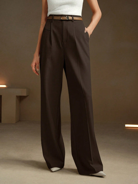 High-Waist Coffee Brown Wide-Leg Trousers
