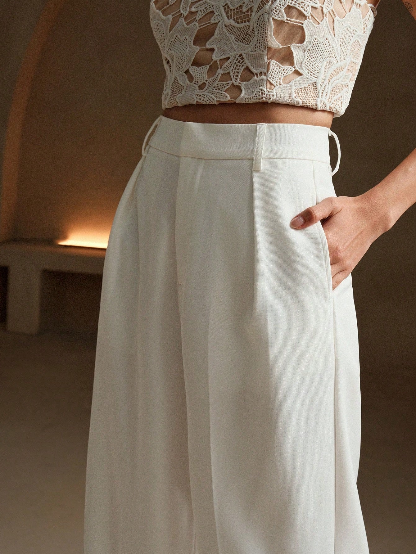 High-Waist Ivory Wide-Leg Trousers