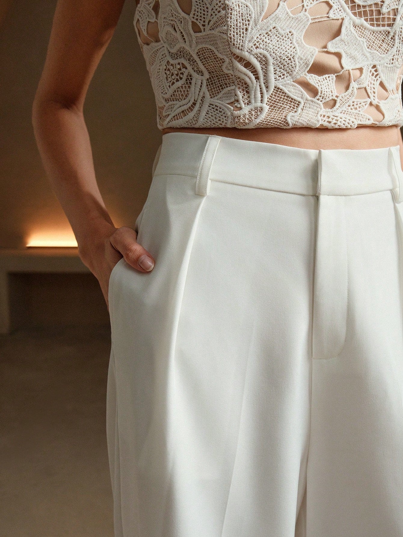 High-Waist Ivory Wide-Leg Trousers