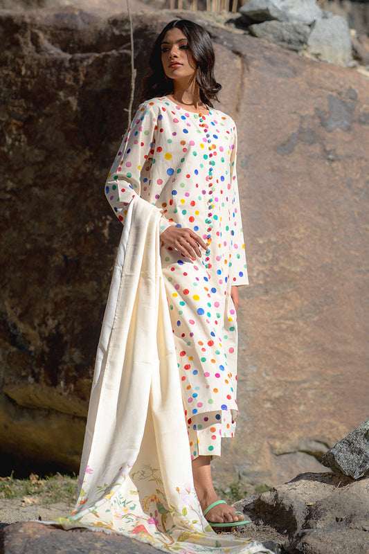 Polka Pop – Multicolour Printed Kurta Set with Floral Dupatta