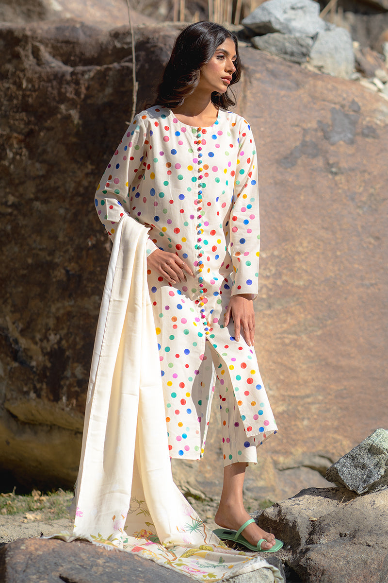 Polka Pop – Multicolour Printed Kurta Set with Floral Dupatta