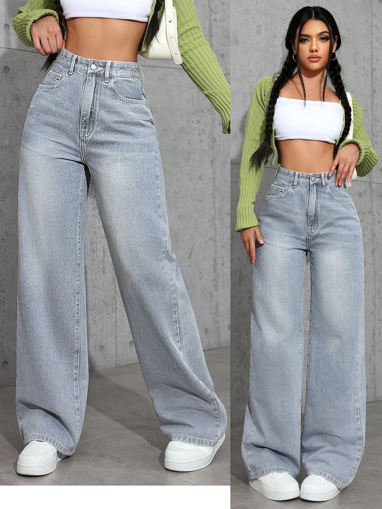High-Rise Light Wash Wide-Leg Denim Jeans for Women