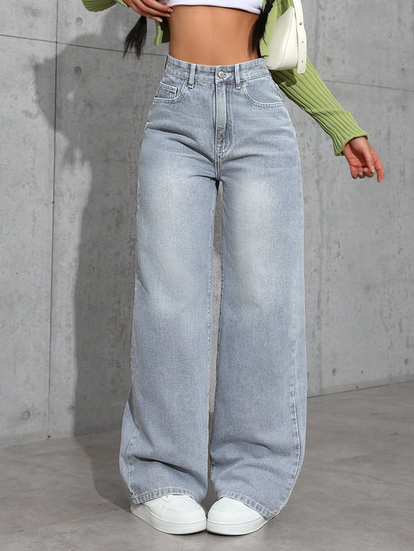 High-Rise Light Wash Wide-Leg Denim Jeans for Women