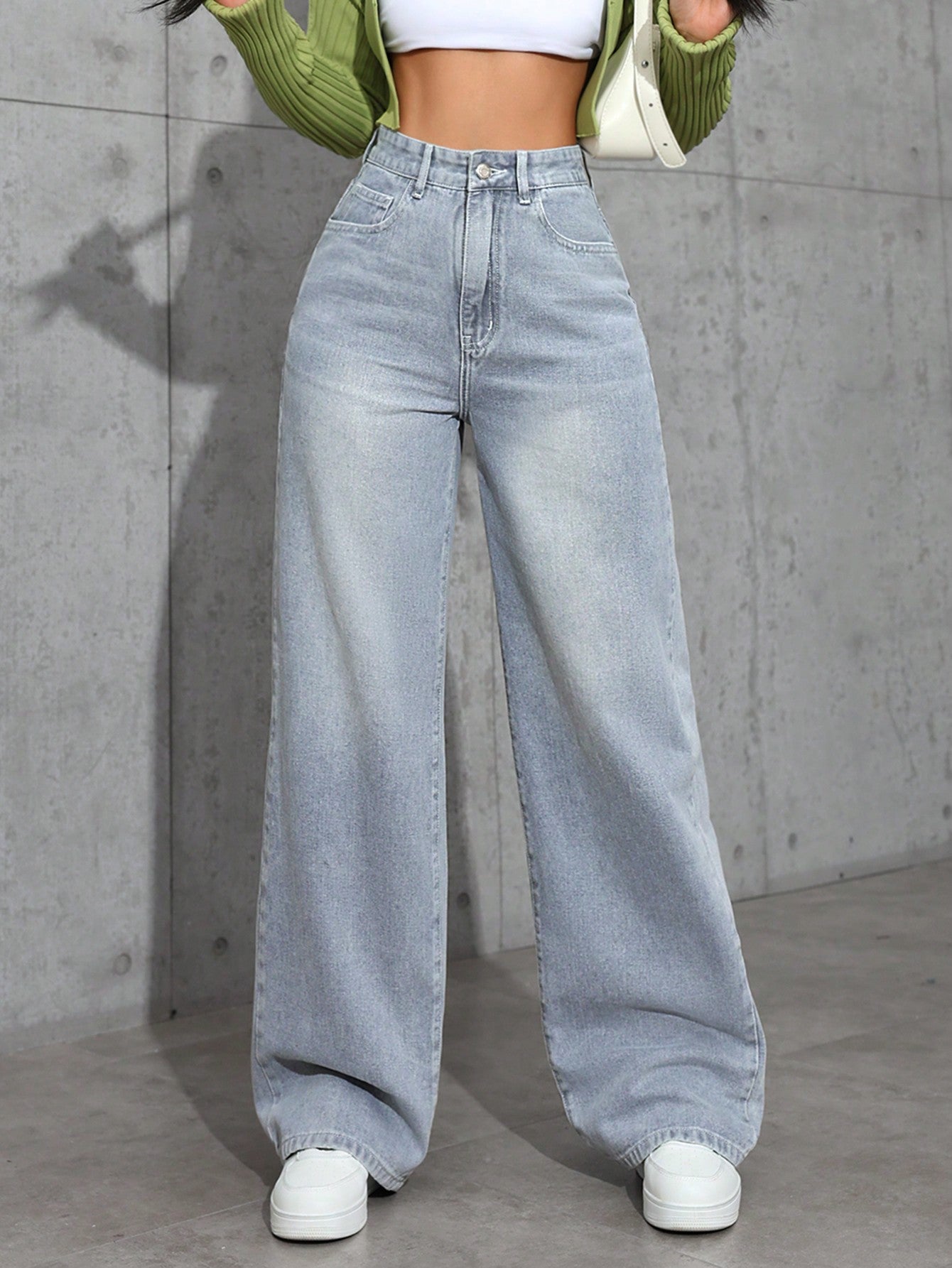 High-Rise Light Wash Wide-Leg Denim Jeans for Women