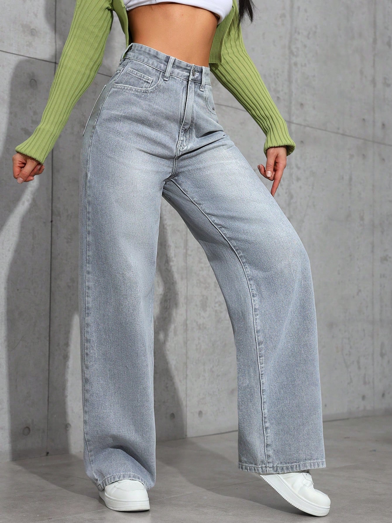 High-Rise Light Wash Wide-Leg Denim Jeans for Women