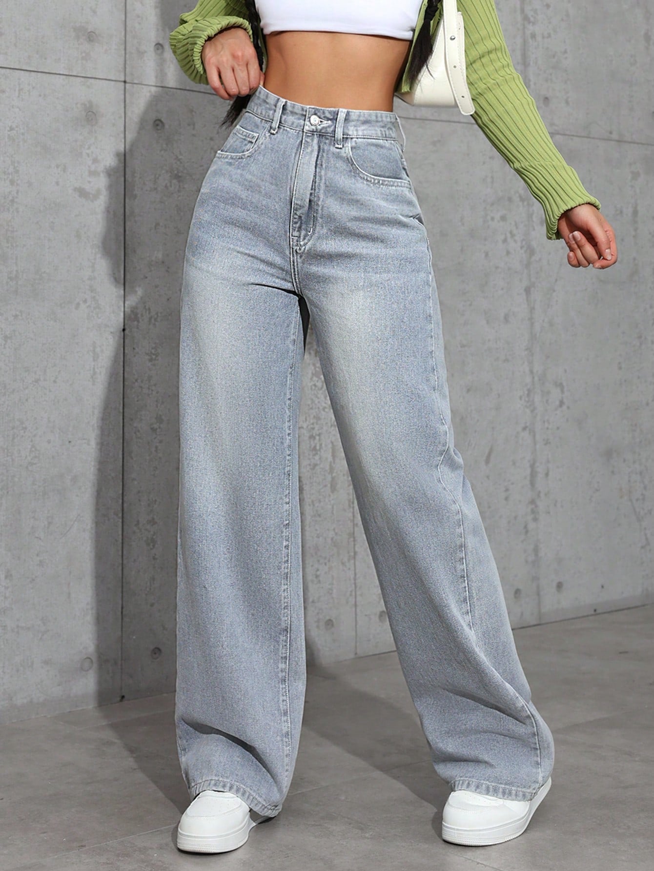 High-Rise Light Wash Wide-Leg Denim Jeans for Women