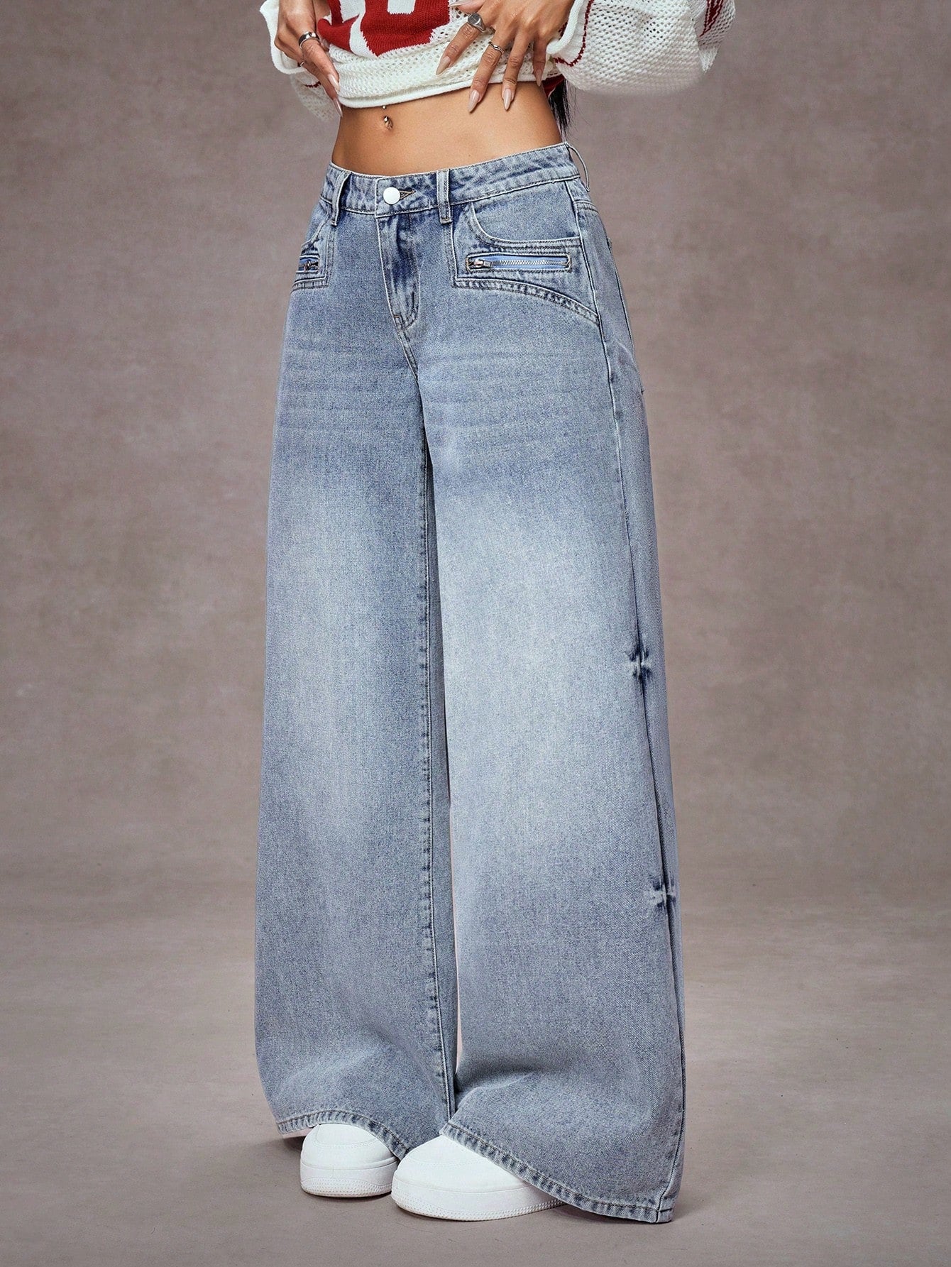 High-Waist Retro Zip Detail Extra Wide-Leg Jeans for Women