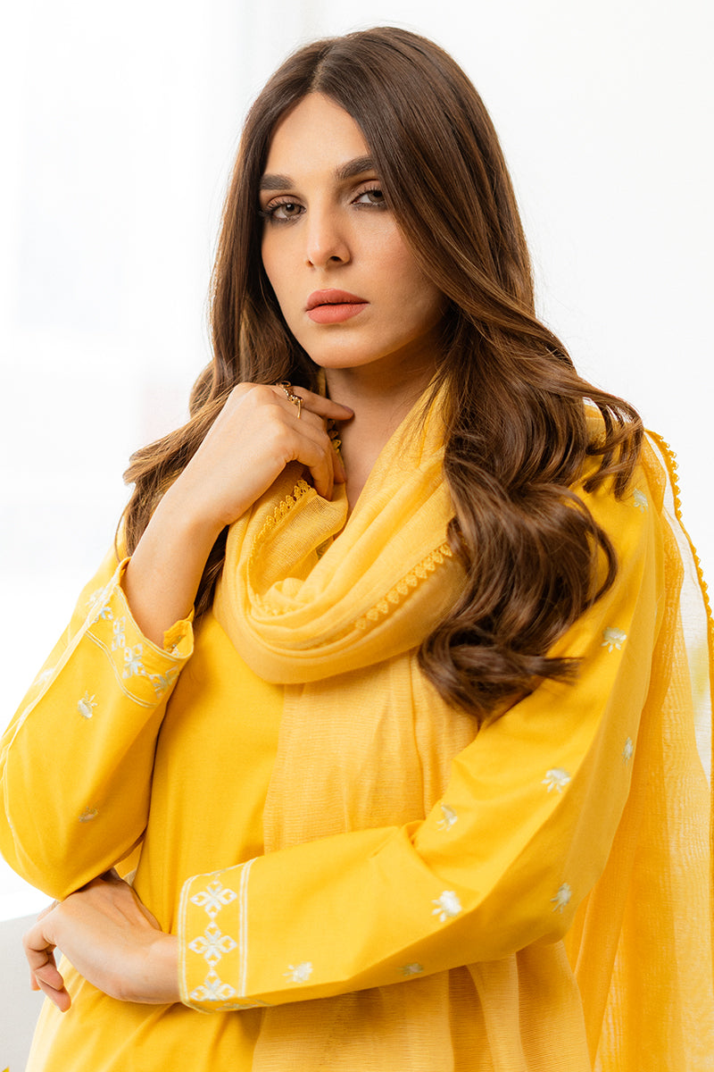 Mustard Yellow Embroidered Kurta Set with Matching Pants & Dupatta – Festive Elegance