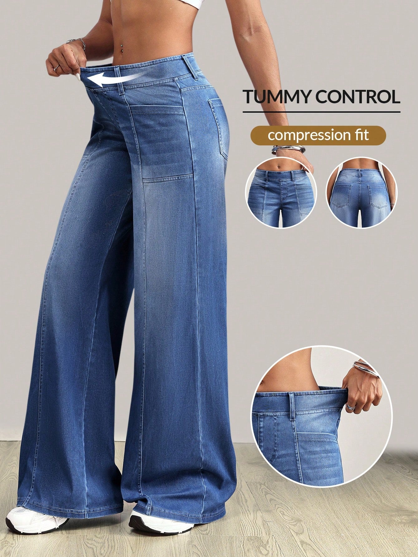High-Waist Tummy Control Stretch Wide-Leg Compression Jeans for Women