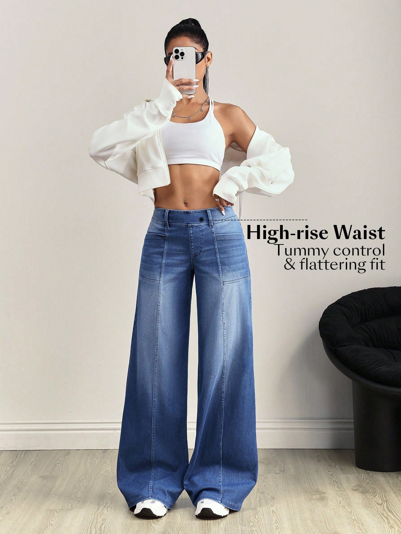 High-Waist Tummy Control Stretch Wide-Leg Compression Jeans for Women