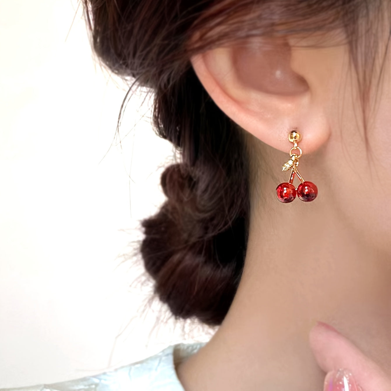 Cherry Charm Necklace Set – Red Stone Necklace & Earrings Set