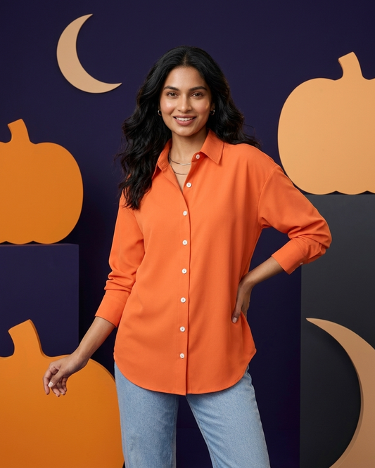 Coral Orange Essential Long Sleeve Oversized Shirt