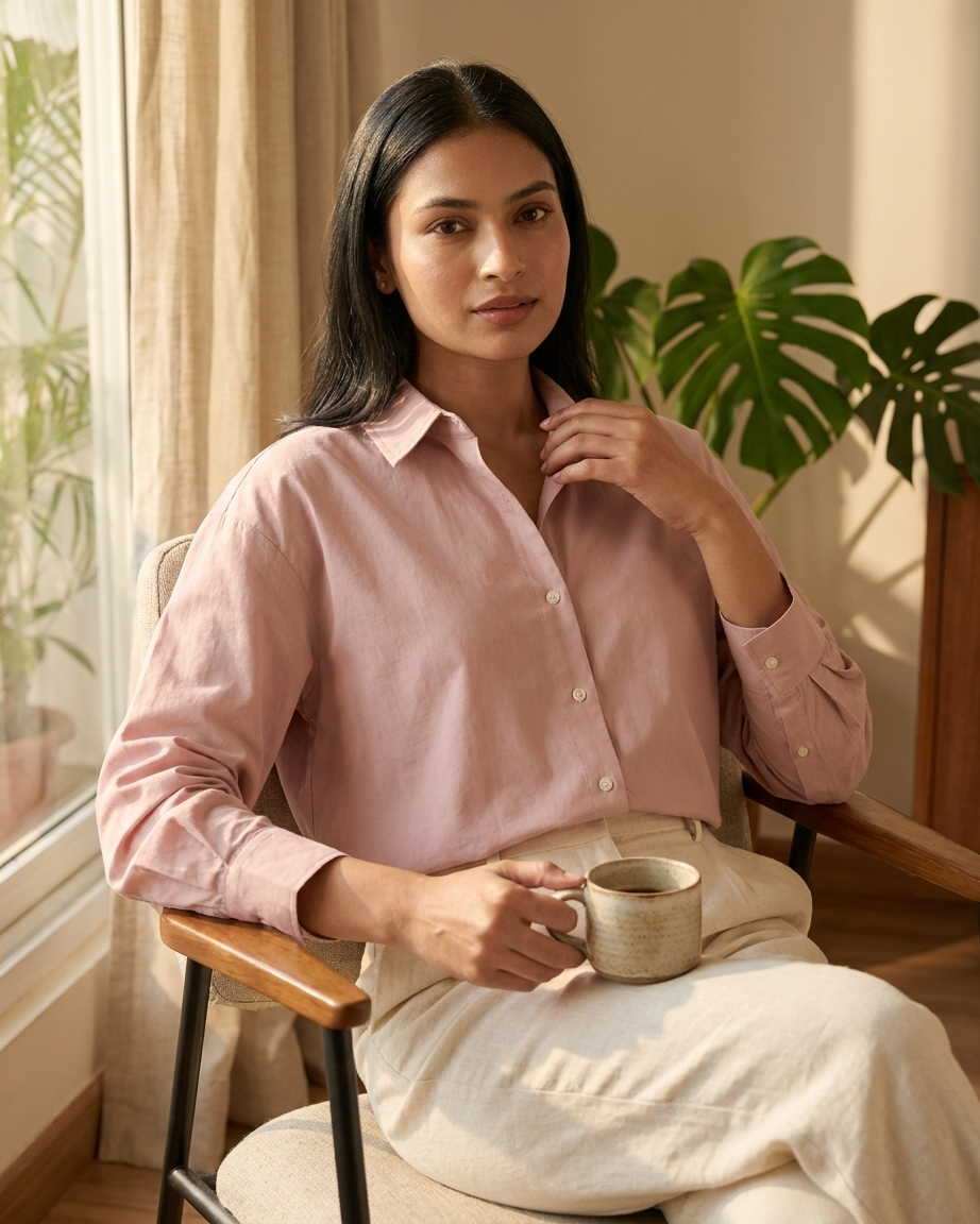 Blush Pink Essential Long Sleeve Oversized Shirt