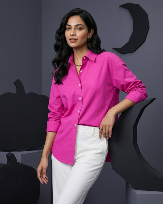 Hot Pink Essential Long Sleeve Oversized Shirt