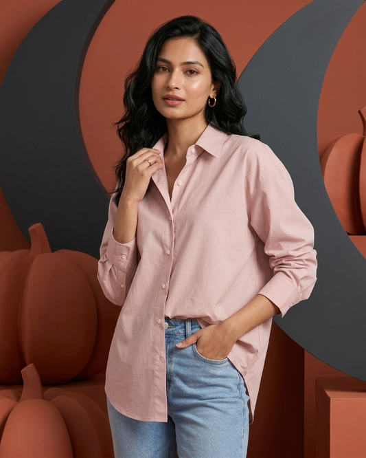 Blush Pink Essential Long Sleeve Oversized Shirt