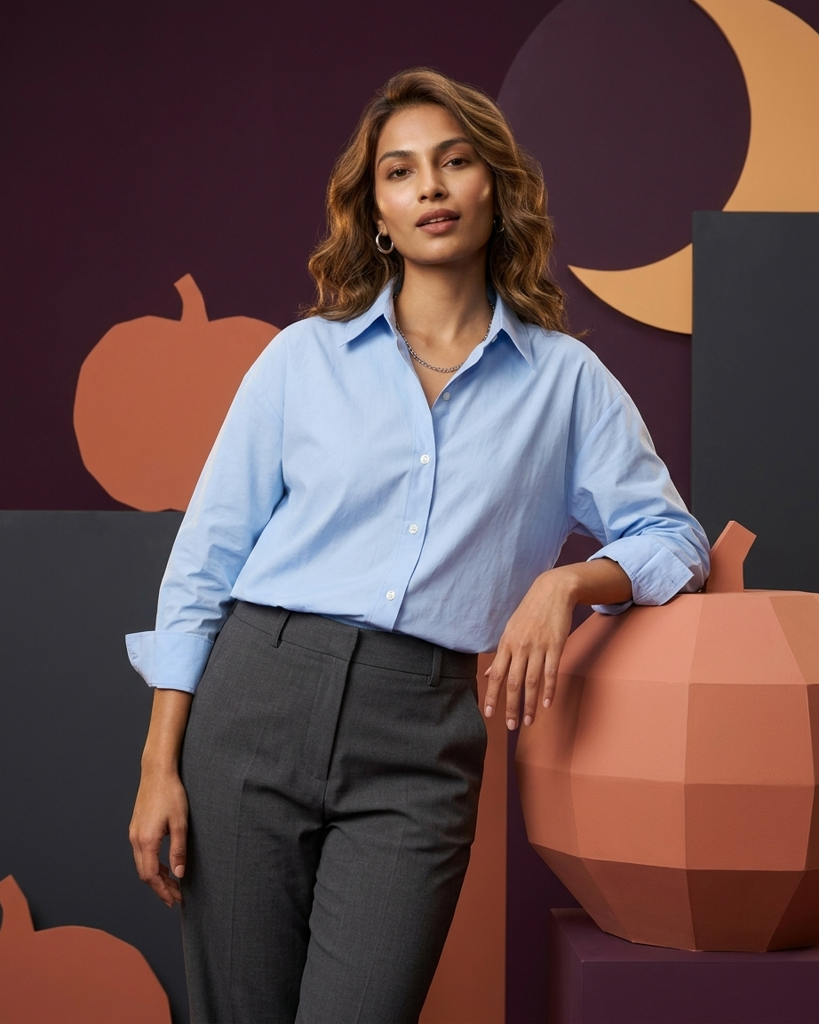 Sky Blue Essential Long Sleeve Oversized Shirt