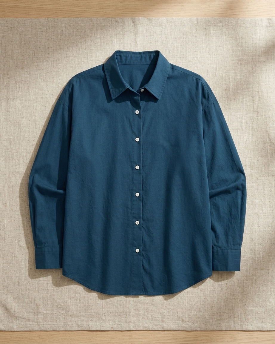 Navy Blue Essential Long Sleeve Oversized Shirt